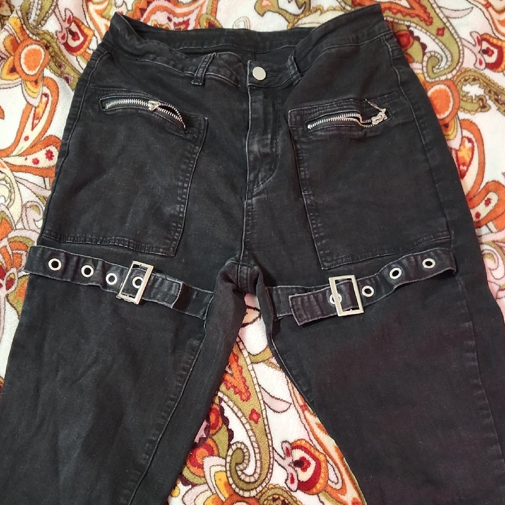 Stylish Black Women's Jeans with Buckle Detail